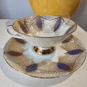 Collectible MCM Footed Tea Cup and Saucer  Schirnding Bavaria Germany Geometric
